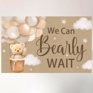 We Can Bearly Wait Banner for Baby Shower Decorations Bear Backdrop for Bear Baby Shower Decorations Brown