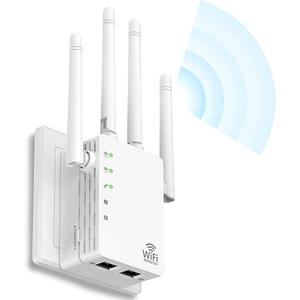 WiFi Extender, Long Range Internet Booster, WiFi Range Extender Covers Up to 12880 Sq. ft & 105 Devices, Dual Band 5GHz/2.4GHz, Supports Ethernet Port, 1200Mbps WiFi Extender, White-zc-BY
