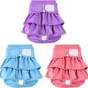 Reusable Dog Diapers Female 3 Pack Washable Premium Highly Absorbent Doggie Diapers, Flexible Puppy Diapers, Durable Leak-Proof Dog Diapers for Period Heat Incontinence Puppy Training, XS