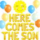 Here Comes The Son Baby Shower Banner Here Comes the Son Baby Shower Decor Blue and Yellow Balloons Backdrop Decorations Boho Sunshine Balloons