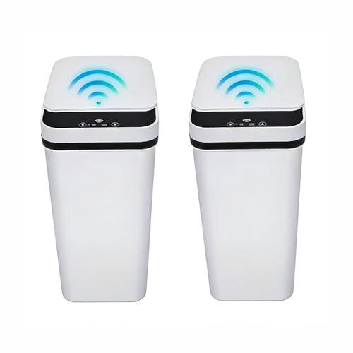 QSFWCSM 2 Pack Bathroom Trash can,Smart Touchless Trash Can,Automatic Motion Sensor Trash Bin with Lid,2.4 Gallon Garbage Can, Kitchen, Bathroom, Office, Bedroom Trash can (White+White)