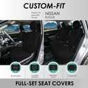FH Group Custom-Fit Car Seat Covers Specifically Made for 2021-2024 Nissan Rogue, Full Set Black Ultraflex Neoprene Waterproof Automotive Seat Cover, Full Seat 