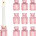 Hewory Glass Pink Candle Holder: 10PCS Valentines Taper Candle Holders for Table Centerpiece, Tapered Candlestick Holders for Valentines Day Decorations Gifts Anniversary Wedding Holiday Home Decor
