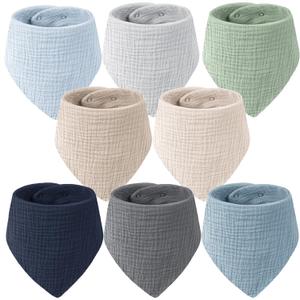 8-Pack Muslin Baby Bandana Drool Bibs  Soft & Absorbent 100% Cotton Teething and Drooling Essentials for Boys, Girls, Newborns & Toddlers (Green)