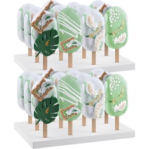 Qunclay 2 Pcs Wooden Cakesicle Stand Display 12 Count Candy Sticks Holder Rectangle Rustic Cake Stands for Dessert Table Ice Cream Lollipop Holder for Wedding Birthday Holiday Party
