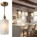 Milk Glass Striped Kitchen Island Pendant Light, Vintage Dining Room Light Fixture - Adjustable Hanging Light for Dining Room, Bedside, Vanity Area, Hallway & Entryway