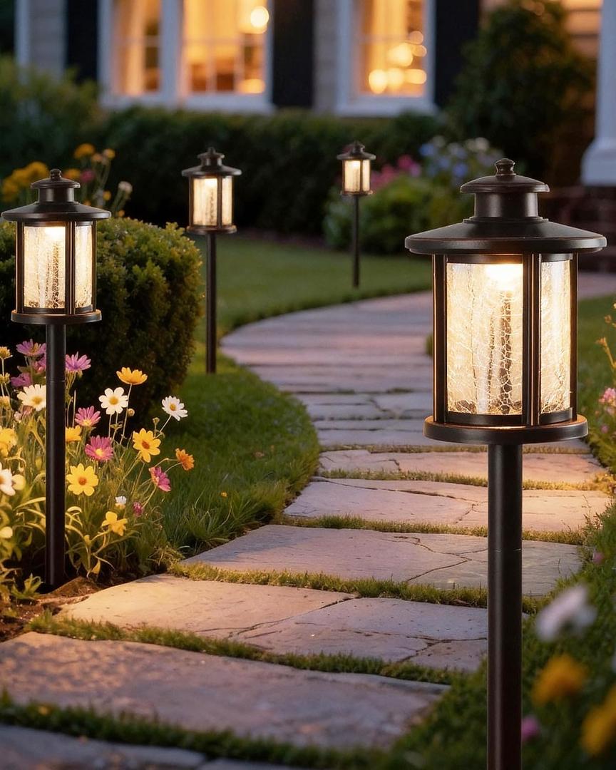 LITFIT Low Voltage Landscape Lighting, 12V 3.4W 155LM 3000K Outdoor Path Lights with Connectors, Crackled Shade, ORB Finish, Waterproof Aluminum LED Walkway Light Wired for Garden Yard, 4 Pack