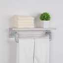 MBQQ Industrial Pipe Shelf,Rustic Wall Shelf with Towel Bar,20" Farmhouse Towel Racks for Bathroom,Floating Shelves Wall Mounted Home Decor Wooden Shelving,Retro White, 20in