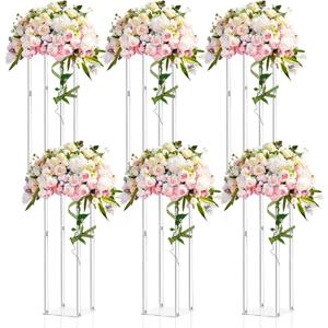 Geetery 6 Pieces Tall Acrylic Vase Wedding Centerpieces Clear Flower Stand Column Geometric Floral Vase Elegant Display Holder for Birthday Party Wedding Table Decorations (20 Inch)