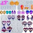 3PCS Halloween Resin Earring Molds, Silicone Jewelry Pendant Keychain Mold with Hanging Hole, Unique Skull Witch Bat Pumpkin Mold for Epoxy Resin Casting Clay, DIY Craft Decor Accessories