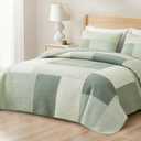 Chezmoi Collection Elm 3-Piece Chic Patchwork Quilt Set - Green Floral Striped Coverlet - Pre-Washed Cotton Lightweight Reversible Bedspread, Oversized King Size