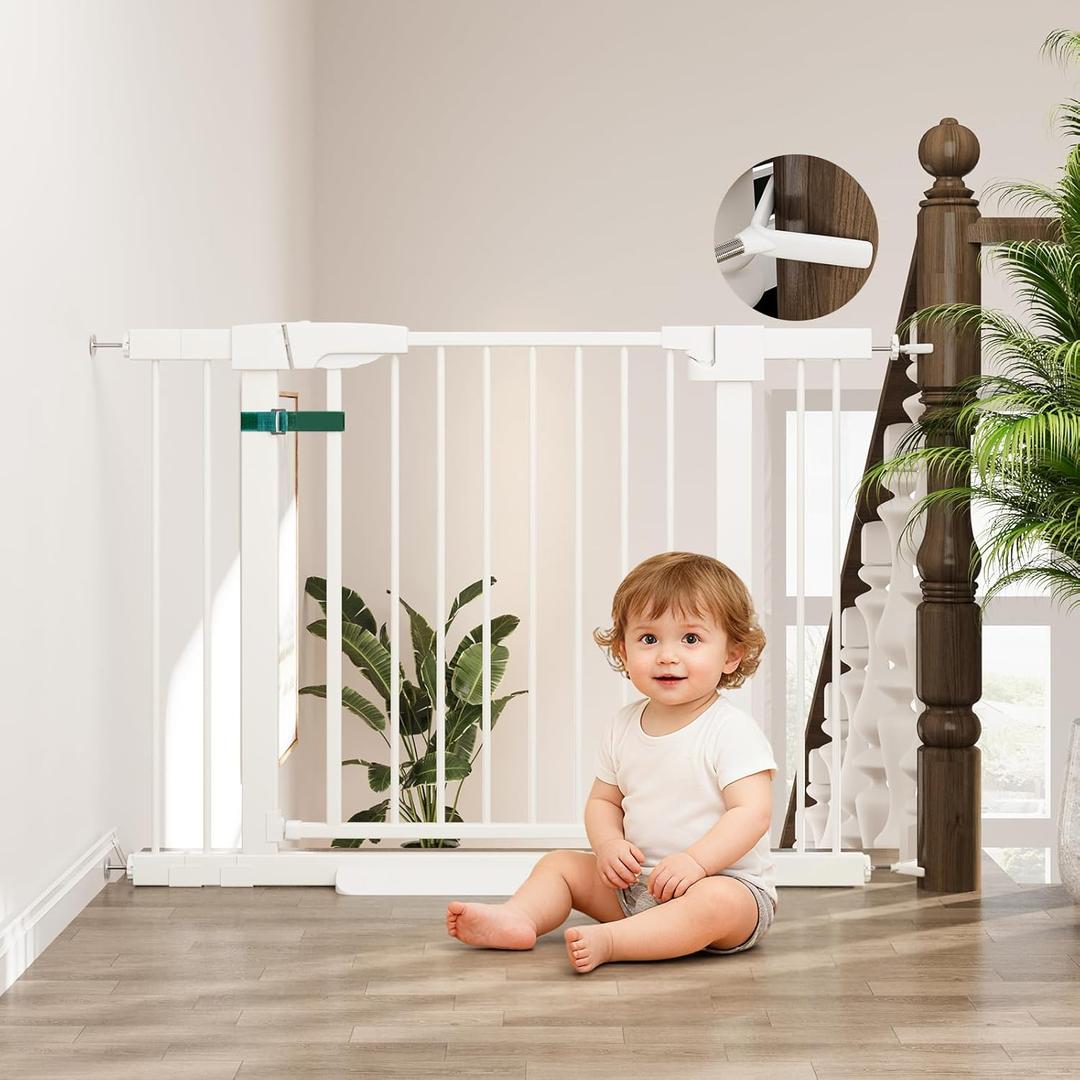 29-43" Baby Gate for Stairs, 30" Tall Stair Gate Indoor, Baby Gates Pressure Mounted with Auto-Close/Hold-Open and Anti-Trip Pedal, Safety Dog Gate for Stairs Doorways, White