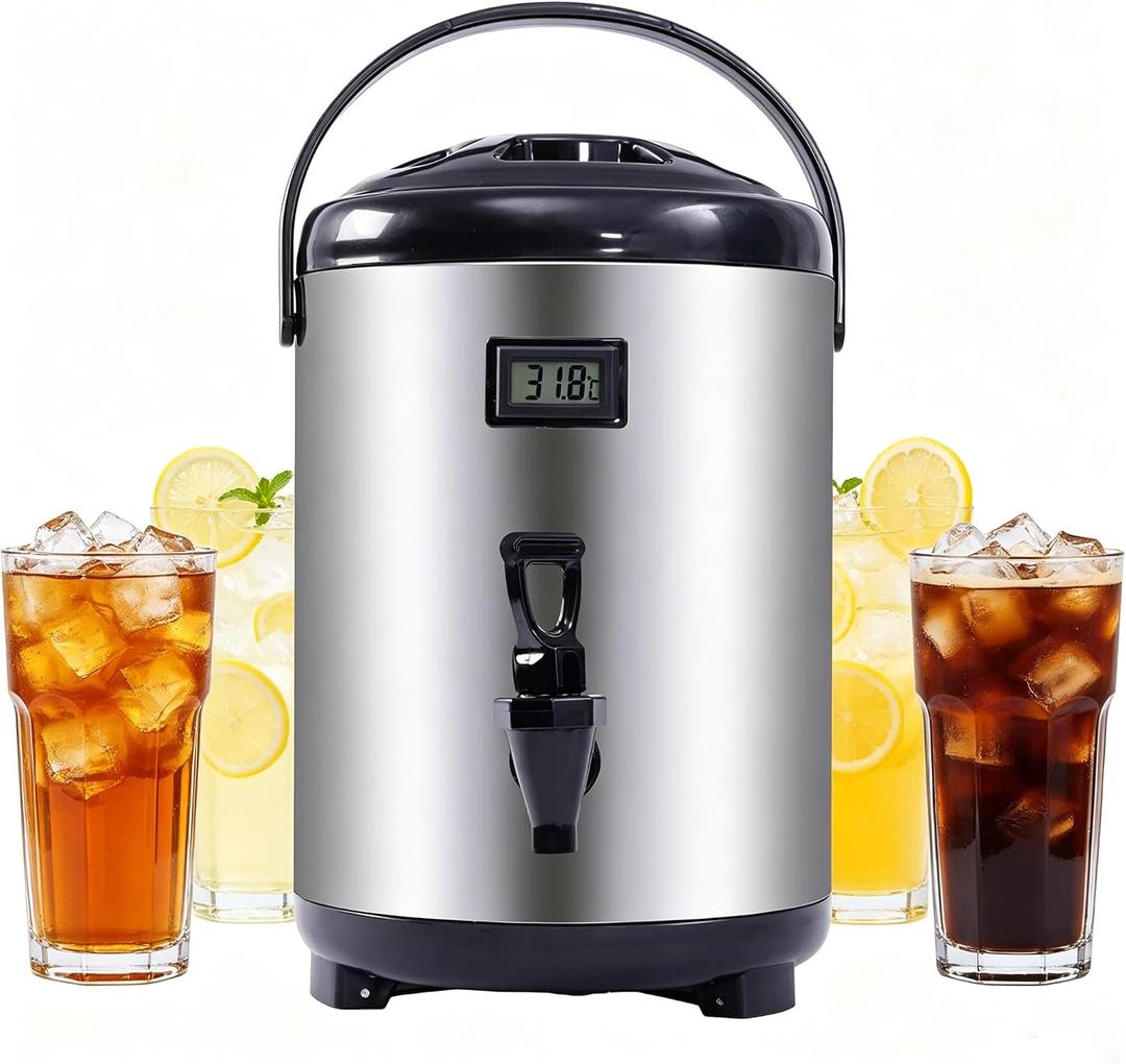 Stainless Steel Insulated Beverage Dispenser, 1.7Gal Thermal Carafe with Spigot for Hot Coffee & Cold Juice, 12-Hour Heat Retention Drink Dispenser for Party Wedding Cafe, Silver