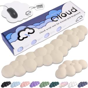 Qloud Cloud Wrist Rest Keyboard Wrist Rest for Computer Keyboard Pad, Cloud Keyboard Wrist Rest, Wrist Pad for Keyboard, Memory Foam, Non Slip Base, Comes with Mouse Pad - Beige (04 Nude Beige)