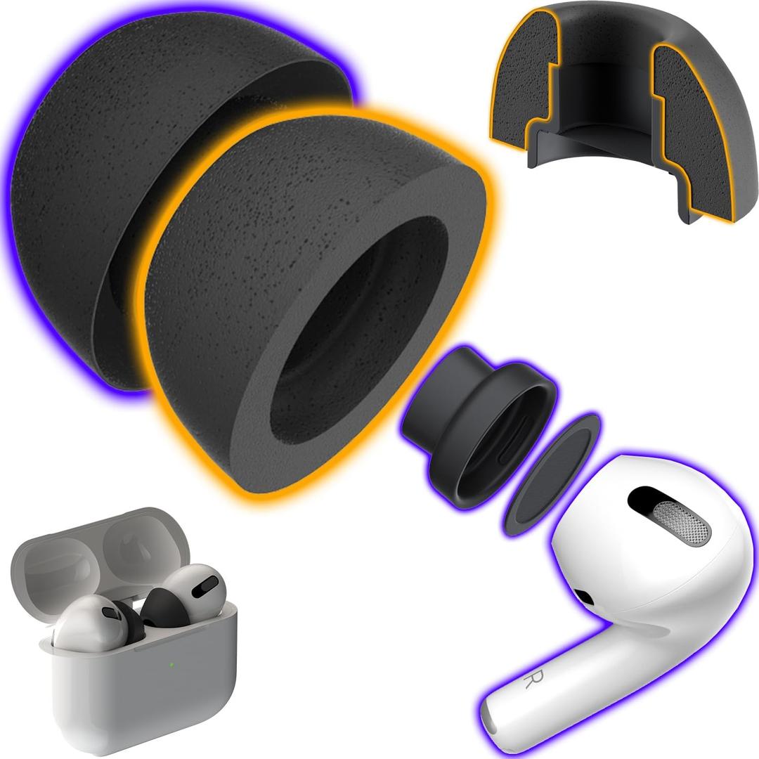 Patented AirFoams Pro Ultra V5.0 Memory Foam Ear Tips with Foam Shield for AirPods Pro 1st & 2nd Gen, Latest Version, Lifetime Replacement, Secure, Comfortable, Replacement Tip (SML) 6 Pcs