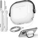 Safety Lock for Airpods 4 Case,TPU Clear Case for Apple Airpods 4 Case 2024 USB-C with Cleaner Kit, Drop Protection Airpods 4 Case Cover for Men for Women with Lock and Keychain, Clear+Black