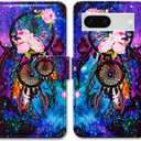 Case for Pixel 7a,Dream Catcher Galaxy Sky Leather Flip Phone Case Wallet Cover with Card Slot Holder Kickstand for Google Pixel 7a