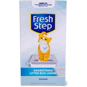 Fresh Step Drawstring Cat Litter Box Liners, Unscented - Kitty Litter Bags for Rectangle or Oval Large Litterboxes, Size Large, 30" x 17" - 15 Count