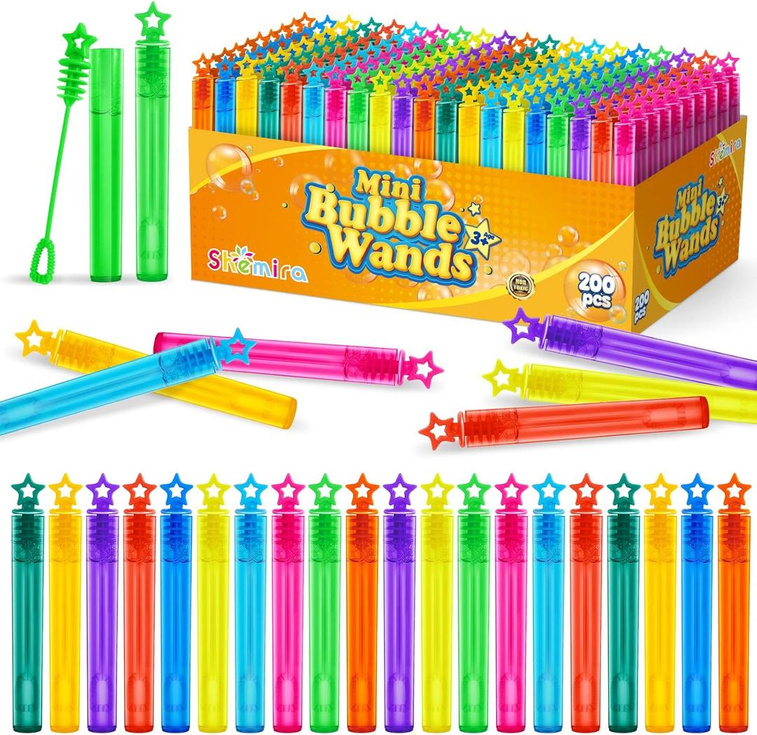Bubble Wand, 200 Pieces Mini Bubble Wands Bulk in 10 Colors, Bubbles Party Favors Bulk for Kids, Summer Toys for Girls & Boys, Carnival Prizes, Themed Birthday, Wedding, Indoor Outdoor Activity