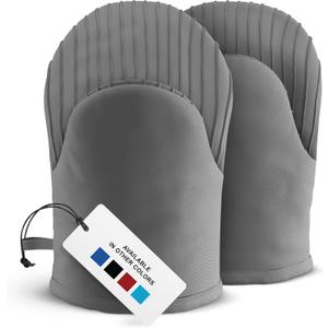 Big Red House - Silicone Mini Oven Mitts - Grey Set of 2 - Heat Resistant to 536 F / 280 C Kitchen Gloves Professional Grade Pot Holders for Cooking Baking (10", Gray)