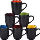 Lifecapido Set of 6 Modern Black Ceramic Coffee Mugs, 16 Ounce Capacity, Perfect for Home Use (1Black Exterior Solid Color Interior)