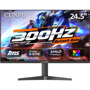 CUNPU 24.5 Inch 1080P 300Hz Premium Gaming Monitor for FPS Gamers, AMD FreeSync & NVIDIA G-SYNC Compatible, 1ms MPRT VA Panel, HDR400, 100% sRGB, VESA 100x100mm