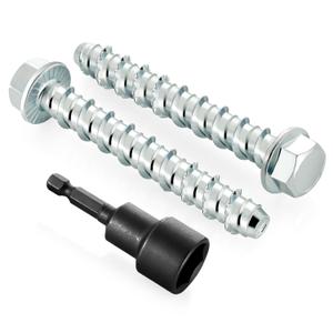 3/8" x 2-1/2" Concrete Screws, Zinc Plated Large Diameter Concrete Screw for Anchoring to Masonry, Concrete, Brick or Block, 25 PCS (Including One Socket Wrench)