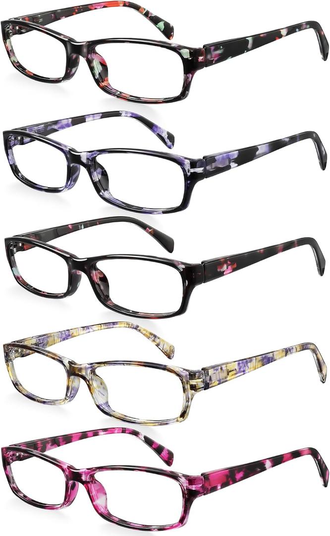 Reading Glasses for Women Men - 5 Pack Blue Light Blocking Spring Hinge Computer Readers Anti Glare UV Eyeglasses 1.5x