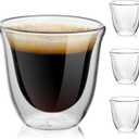 Double Wall Insulated Espresso Cups Set of 4-3oz Borosilicate Glass, Heat & Thermal Shock Resistant, Keeps Hands Cool, for Home, Cafe, Gift