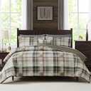 MaiRêve Queen Comforter Set, Plaid Design Comforter Set 7 Pieces, All Season Comfortable Bedding Sets Queen, Lightweight, Warm and Breathable (Khaki, 90"x90")