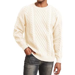Men's Knit Sweater Crewneck Loose Fit Casual Twist Patterned Textured Long Sleeve Cable Knitted Pullover (Beige), XXL