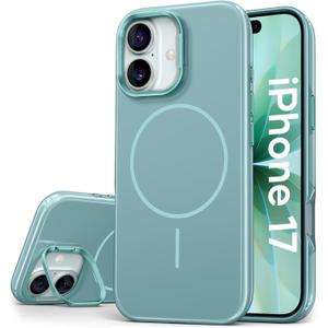 Vihibii for iPhone 17 Case with Adjustable Stand, [Compatible with Magsafe], Fade-Resistant Glow Stylish Slim, Shockproof Back & Silicone Edges Phone Cover Case for iPhone 17, 6.3" 2025, Teal Blue