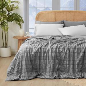 Cozy Bliss Seersucker Cooling Comforter Queen Size, Q-Max 0.45 Reversible Lightweight Cooling Blanket, Breathable Silk Smooth Summer Bedding Quilt for Hot Sleepers Night Sweats Dark Grey