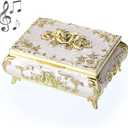 ELLDOO Vintage Music Box, Beige Metal Musical Jewelry Box Keepsake Box, Small Trinket Jewelry Storage Box Gift for Girl Women (Tune: You are My Sunshine)