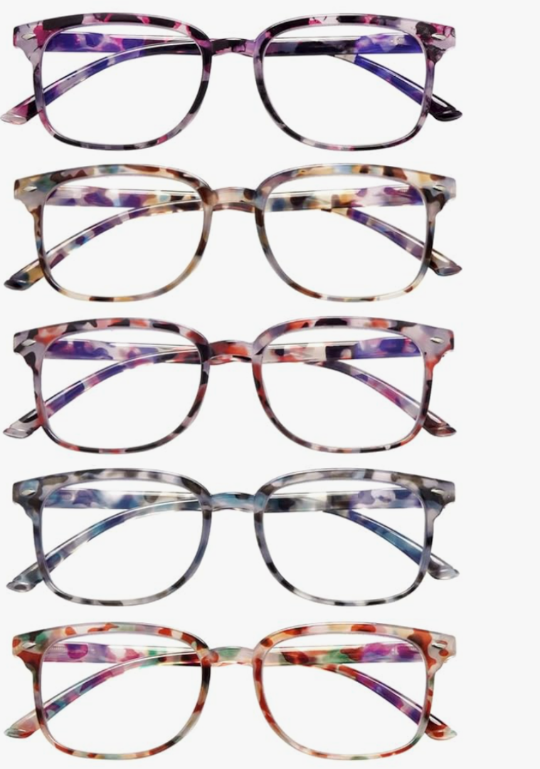 5 Pack Reading Glasses Blue Light Blocking for Women,Computer Readers with Spring Hinge, +1.0