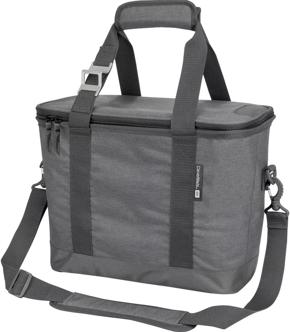 CleverMade Collapsible Insulated Cooler Bag  30 Can Leakproof Soft Cooler for Beach, Travel, Car  Shoulder Strap, Bottle Opener - Heather Cool Gray/Shadow Gray