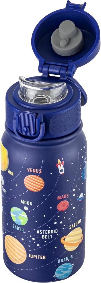 GOPPUS 12 oz Kids Water Bottle - Stainless Steel Insulated Water Bottle, BPA Free, Odorless, Durable and Reusable for School, Sports and Outdoor Activities (Blue Outer Space)