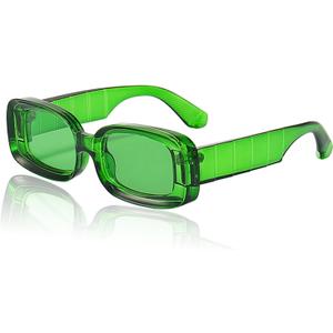 Trendy Rectangle Sunglasses for Women Men Fashion Chunky Thick Rectangular Sun Glasses (Green)