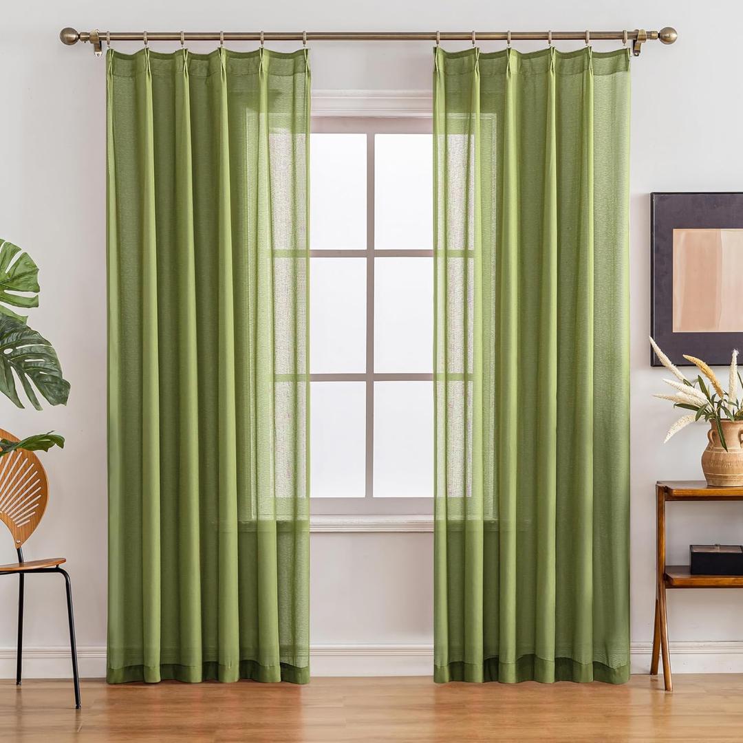 Pinch Pleated Sheer Curtains 80 Inches Long Light Filterring Sheer Semi Voile Drapes Pinch Pleated Curtains for Living Room Bedroom(Loden Green, 42 W x 80 L, 2 Panels)