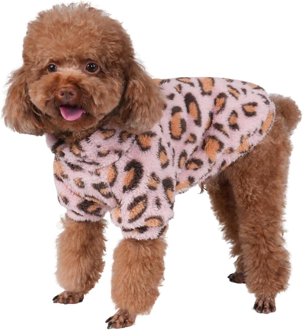 GreenJoy Leopard Print Dog Sweater  Stretchy Fleece Dog Turtleneck Sweatshirt for Puppies & Cats, Soft & Warm Pet Winter Clothes for Small, Medium & Large Dogs (Pink, Large)