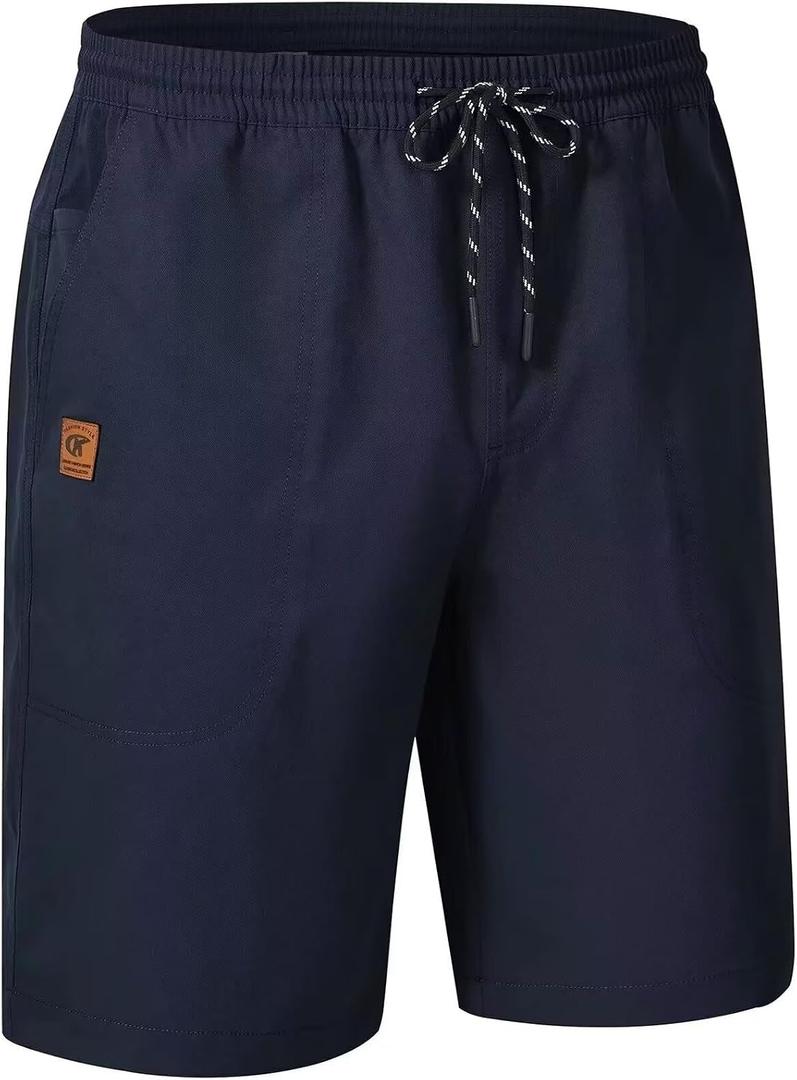 QPNGRP Men's Stretch Waist Casual Shorts with 5 Pockets Include 1 Zipper Pocket (Black)