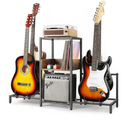MOSAMNI Record Player Stand, Guitar Stand Rack Multiple Guitars 4-5 Multi Guitar Holder with 3-Tier Storage Shelf for Acoustic, Electric Guitar, Bass, Guitar Amp Accessories, Music Studio (Patent)