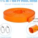 Pool Backwash Hose 1.25" x 100 FT - Heavy Duty Burst Resistant PVC Pool Pump Hose for Inground Pools, Sump Pump Discharge & Filter Drainage, with Clamp (Orange)