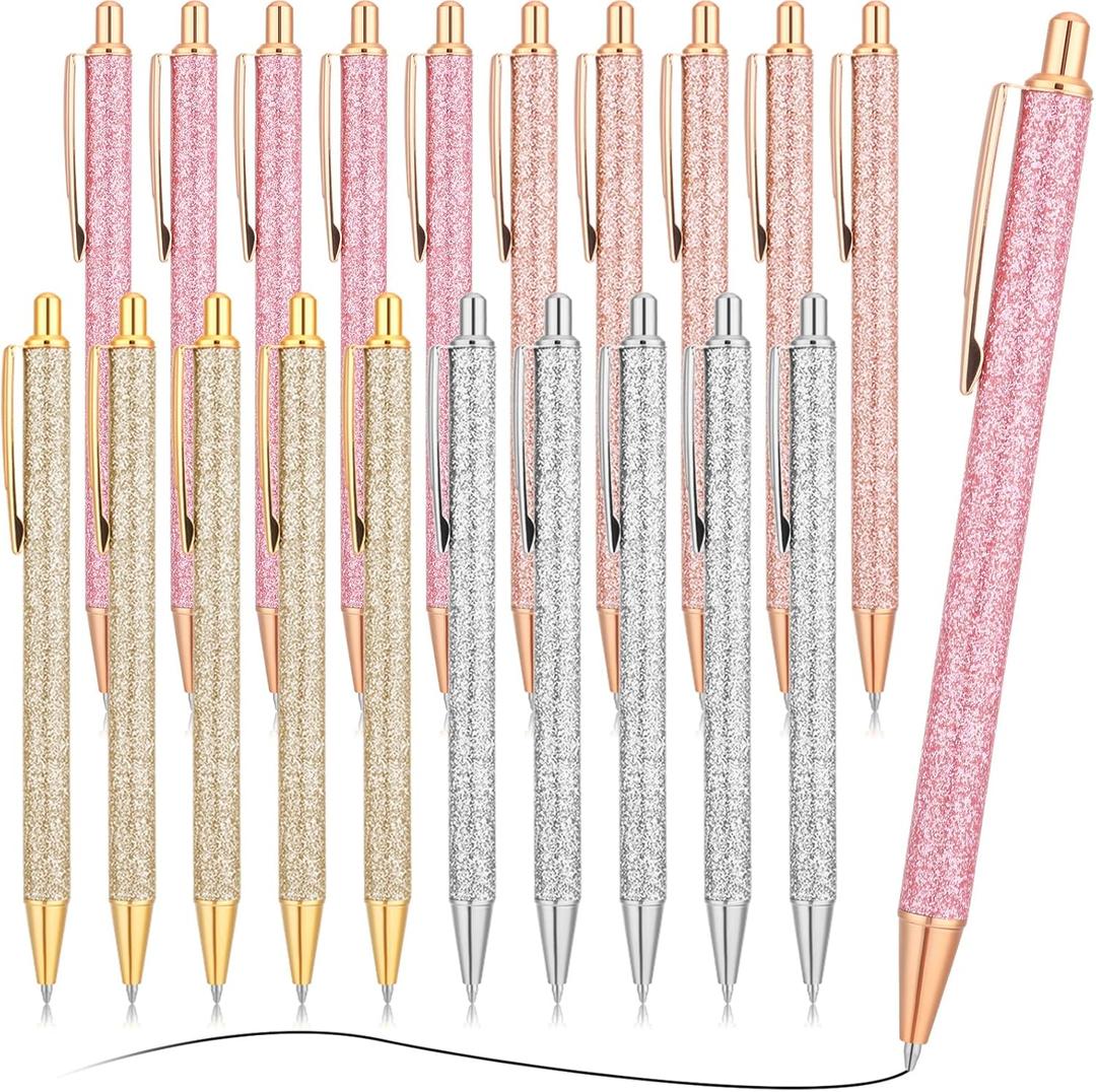 Leinuosen 20 Pcs Ballpoint Pens Comfortable Writing Metal Retractable Black Ink Gift Pens with Medium Point for Office Supplies(Silver, Gold, Dark Pink, Light Pink)