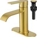 VOTON Waterfall Bathroom Faucet Brushed Gold, Single Handle 1 or 3 Hole Modern Sink Faucet with Deck Plate & Pop-Up Drain, RV Camper Vanity Washbasin Tap
