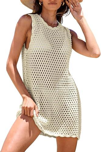 Womens Swimsuit Cover Up Sleeveless Knit 2026 Summer Outfits Swimwear Bathing Suit Coverup Crochet Beach Dress. Size Small