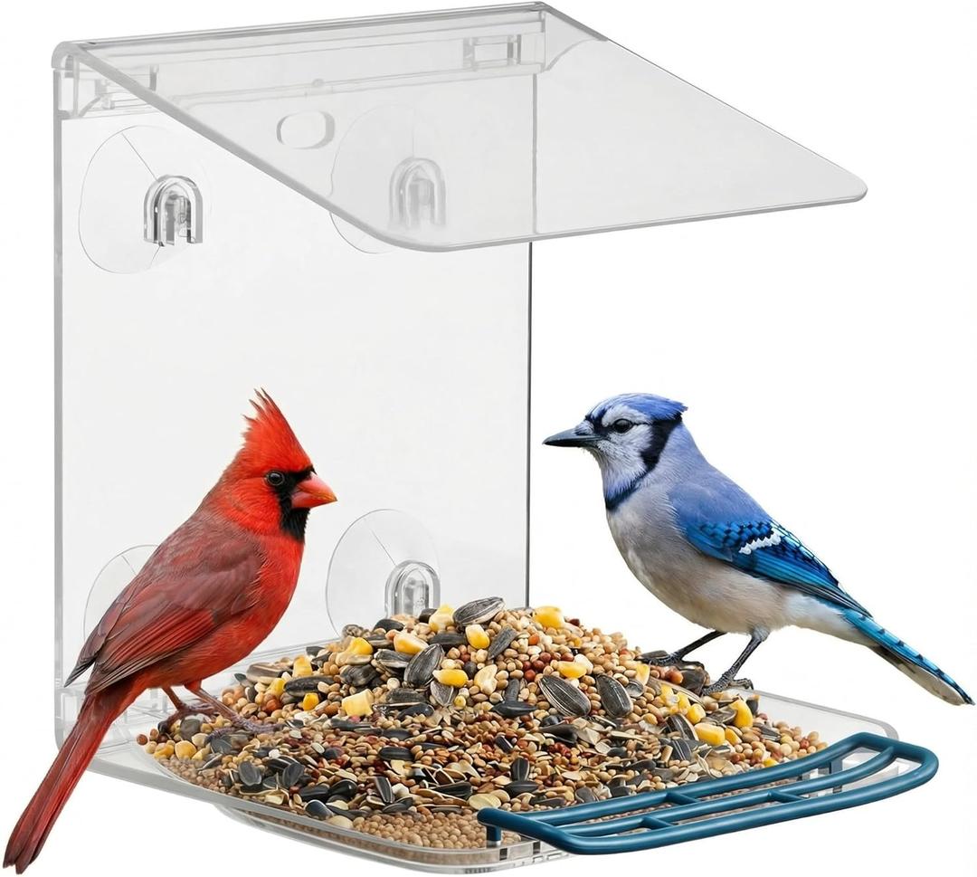 2 x Window Bird Feeder for Outdoors with Strong Suction Cups,Sturdy and Durable Acrylic Birdfeeders for Viewing Wild Birds Outside,Mount On Window/Wall/Bird Pole Kit