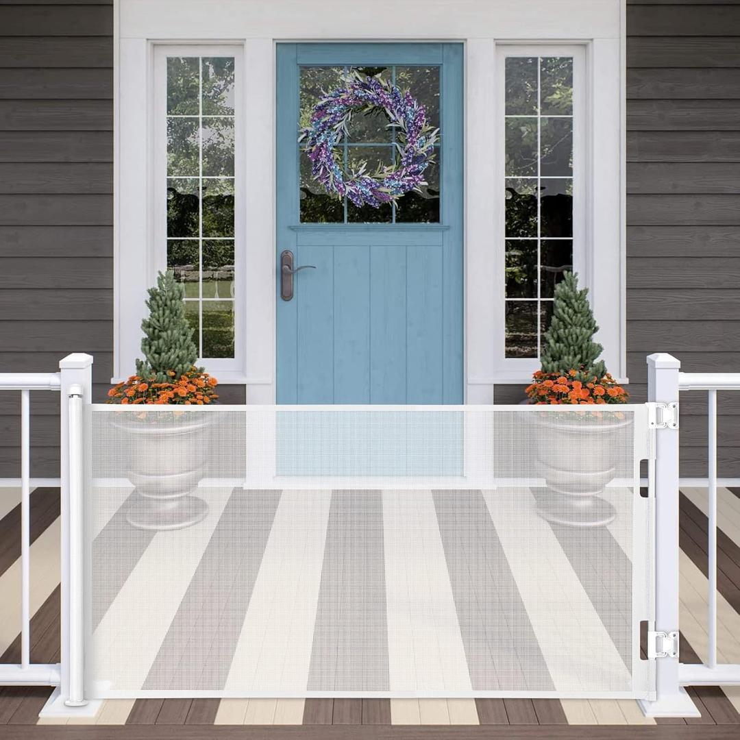Retractable Baby Gate, Extra Wide Safety Kids or Pets Gate, 33 Tall, Extends to 71 Wide, Mesh Safety Dog Gate for Stairs, Indoor, Outdoor, Doorways, Hallways (33x71- White)