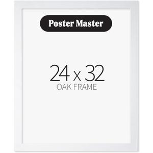Poster Master White Oak Wood 24x32 Picture Frame - Modern Wood Wall Art Display - Lightweight 24x32 Frame for Art Prints, Photos, Posters - Ready-to-Hang Vertically & Horizontally, White 