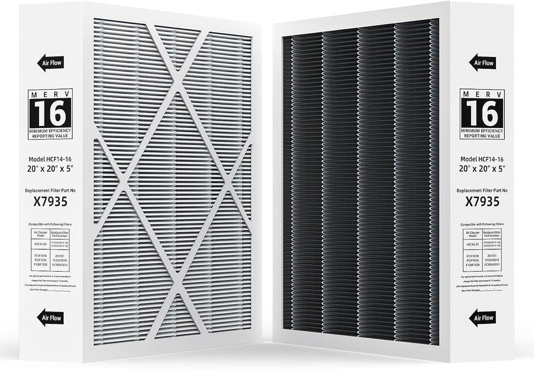2-pack X7935 20x20x5 MERV 16 Air Filter, Compatible with Lennox X7935 Healthy Climate Carbon-Clean MERV 16Home Furnace Filter Filter HVAC System, Part # HCC14-23